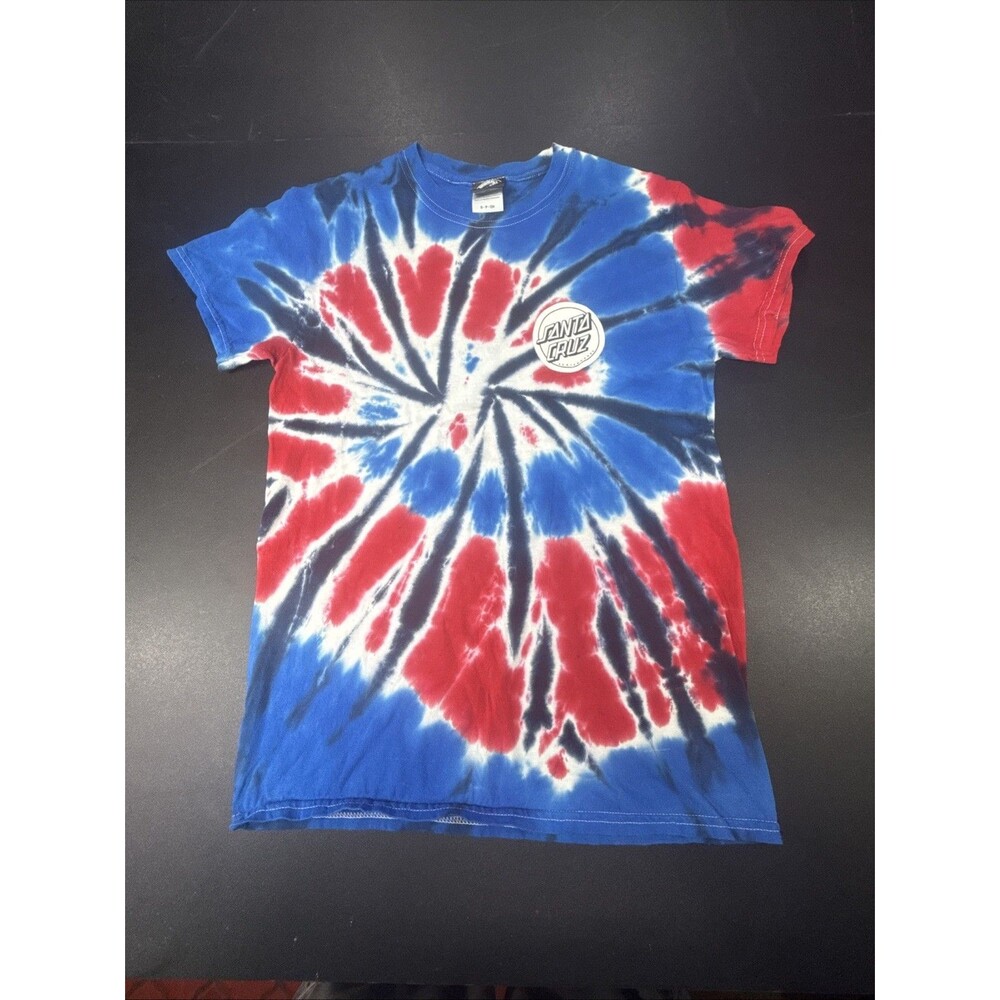 Santa Cruz Vintage Tie Dye Graphic Tee 2000s Style Skater Y2K Blue & Red Men’s S